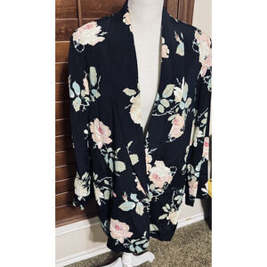 Vintage 90s Shelli Segal JM Black Floral Blazer Jacket Size M long length career